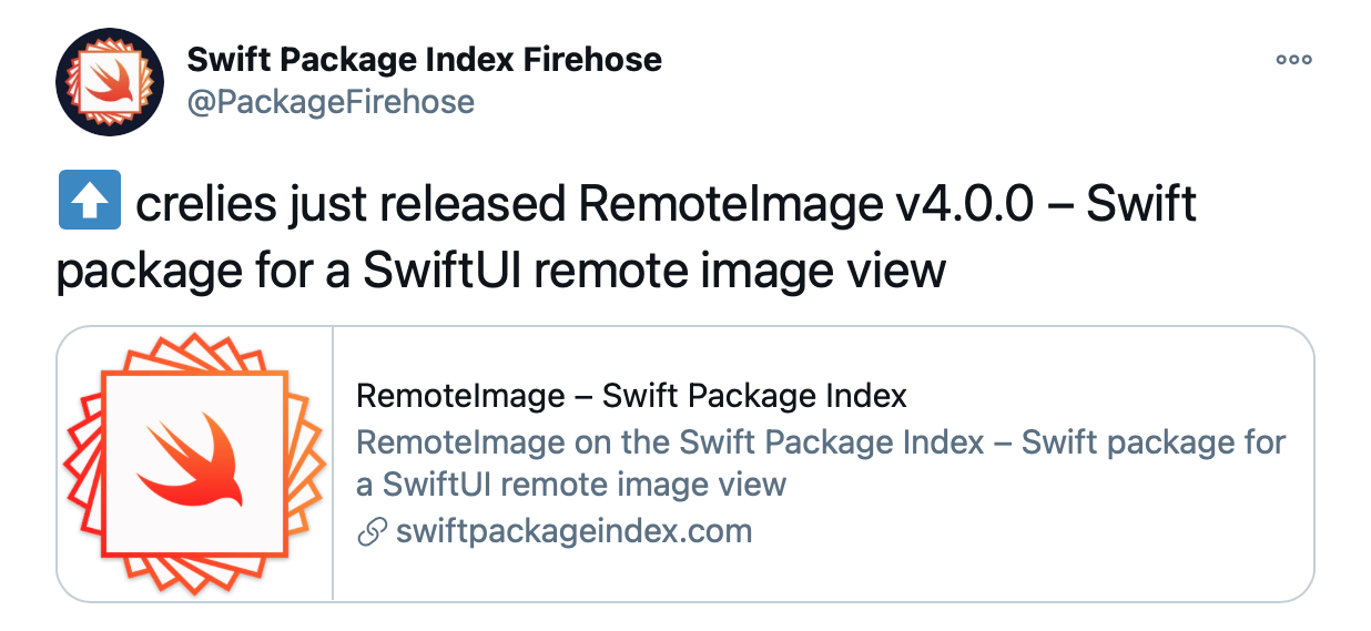 A screenshot of a tweet from the package firehose account.